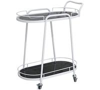 Carrito de bebidas de gran capacidad de 2/3 niveles de hierro duradero con ruedas de freno, elegante diseño en blanco y negro para el hogar, bar, fiesta y catering