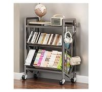 Carrito de biblioteca de 3 estantes con ruedas de 360°, 25 x 50/70/90 x 82 cm, acero al carbono para sala de estar, dormitorio, cocina, gris/negro/blanco (90 x 25 x 82 cm)