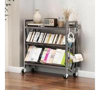 Carrito de biblioteca rodante, organizador de estantería móvil de gran capacidad con ruedas, estante de almacenamiento de acero al carbono con división antideslizante para oficina en casa o escuela