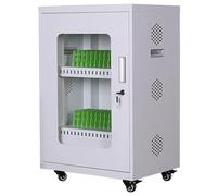 Carrito de carga móvil de 30 bahías para Chromebooks y portátiles, totalmente montado, protección contra sobretensiones y bloqueo de llave, se adapta a dispositivos de hasta 13 pulgadas (blanco)