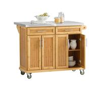 SoBuy Carro de Cocina con Ruedas, Isla de Cocina Rodante con Encimera Extensible y 2 Cajones, Mueble Auxiliar de Almacenamiento para Cocina, Isla de Cocina con Ruedas Natural 115x(46-71)x92cm FKW69-N