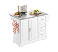 SoBuy Isla Cocina con encimera de Acero Inoxidable antihuellas Extensible Carrito de Cocina con Ruedas y 3 cajones Blanco 130x91x(46-71) cm FKW41-ST