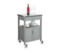 Carrito de cocina con ruedas camarera con tablero de acero inoxidable 60 x 92 x 44 cm gris fkw22-hg sobuy