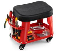 Carrito de Cocina con Ruedas, Taburete Giratorio para mecánico, con Ruedas por Asiento y Bandeja para Herramientas, 136 kg, Acolchado, Resistente, para Taller de Garaje (Rojo)