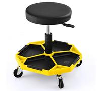 Carrito de Cocina con Ruedas, Taburete mecánico con Ruedas neumáticas, Altura Ajustable, Giratorio, Capacidad de 150 kg, Resistente, para Taller, Garaje, Silla Acolchada (Amarillo)