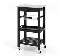 Carrito de Cocina con Ruedas y Bandeja extraíble, Cesta de Malla, encimera de Acero Inoxidable, cajón con Estante de Listones, Carrito de Servicio para Comedor y Sala de Estar (Gris)