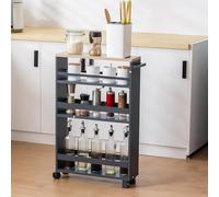 Carrito de cocina de 4 niveles con asa y barandillas, 50 x 15 x 79 cm, carrito de servir multifuncional, estante de almacenamiento de madera para sala de estar, cocina, dormitorio, oficina, diseño que