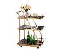 Carrito de Cocina de Acero Inoxidable - Carro de Servicio móvil de 3 Niveles para hoteles y restaurantes - Carrito para Vino Tinto con Detalles Dorados - 84 x 63 x 45 cm
