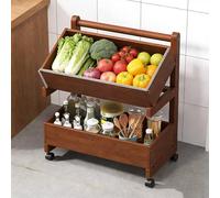 Carrito de cocina de madera de 3 niveles con ruedas, carrito móvil rodante para despensa y sala de estar, ideal para almacenamiento de frutas y verduras