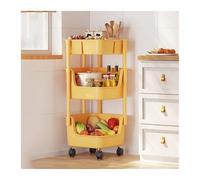 Carrito de cocina de plástico amarillo de 3 niveles, carrito Sto con cesta de frutas y verduras, almacenamiento versátil para cocina, comedor y nización