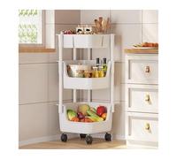 Carrito de cocina de plástico de 3 niveles, carrito Sto con estantes de cesta de frutas y verduras, solución de almacenamiento versátil para cocina y comedor (blanco)