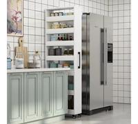 Carrito de cocina delgado con asa y ruedas, organizador de especias blanco, unidad de almacenamiento estrecha para nevera, estante de despensa de madera, carrito grande para uso doméstico