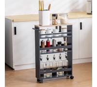 Carrito de cocina estrecho de 15 cm de ancho, carrito rodante de 4 niveles con asa y guardra, estante de madera de 50 x 15 x 79 cm para sala de estar, cocina, baño y oficina