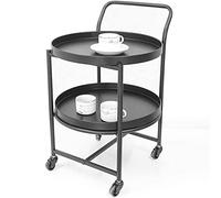 Carrito de cocina moderno de estilo nórdico con marco de hierro forjado de 2 niveles, carrito de servir con ruedas, ideal para bebidas y servicio de alimentos