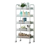 Carrito de cocina móvil de 5 niveles, de acero al carbono, con freno de rueda universal, capacidad de carga de 10 kg por estante, disponible en color blanco, tamaño: 46 x 27 x 105 cm