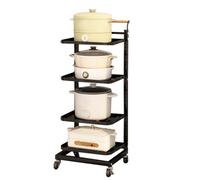 Carrito de cocina plegable con ruedas, estante para microondas, 3 estantes y 1 cesta, carrito de almacenamiento portátil para espacios pequeños