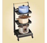 Carrito de cocina plegable con ruedas, estante para microondas, 3 estantes y 1 cesta, carrito de almacenamiento portátil para espacios pequeños