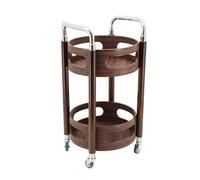 Carrito de Cocina Redondo de Nogal con Isla de Cocina, Carrito de Bar con botellero, Ruedas bloqueables y estantes de Madera de 2 Niveles - Carrito de Servicio con Ruedas para Cocina, Sala d