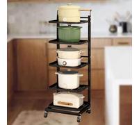 Carrito de cocina rodante con puerta corredera, carrito de servir al aire libre, soporte para microondas, ahorro de espacio, color negro, 5 estantes para un fácil almacenamiento y movilidad