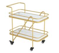 Carrito de cocina rodante con ruedas bloqueables, mini bar para vino y bebidas, carrito de servicio para comidas en casa, fiestas en casa, dorado y blanco, 80 x 45 x 76 cm, solución versátil para