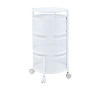 [en.casa] Carro de Servicio con 3 Cestas Redondas Carrito de Cocina Baño con 4 Ruedas Carrito de Verduras con Paredes Perforadas y 2 Cestas Superiores Giratorias Acero 60xØ33cm - Blanco