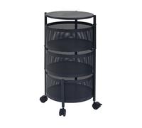 [en.casa] Carro de Servicio con 3 Cestas Redondas Carrito de Cocina Baño con 4 Ruedas Carrito de Verduras con Paredes Perforadas y 2 Cestas Superiores Giratorias Acero 60xØ33cm - Negro