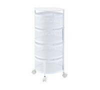[en.casa] Carro de Servicio con 4 Cestas Redondas Carrito de Cocina Baño con 4 Ruedas Carrito de Verduras con Paredes Perforadas y 3 Cestas Superiores Giratorias Acero 75xØ33cm - Blanco