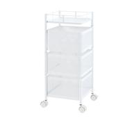 [en.casa] Carro de Servicio con 3 Cestas Rectangulares Verdulero con Paredes Perforadas y 2 Cestas Superiores Giratorias Carrito de Cocina Baño con 4 Ruedas Acero 65x27x27 cm - Blanco