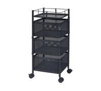 [en.casa] Carro de Servicio con 3 Cestas Rectangulares Verdulero con Paredes Perforadas y 2 Cestas Superiores Giratorias Carrito de Cocina Baño con 4 Ruedas Acero 65x27x27 cm - Negro