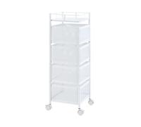 [en.casa] Carro de Servicio con 4 Cestas Rectangulares Verdulero con Paredes Perforadas y 3 Cestas Superiores Giratorias Carrito de Cocina Baño con 4 Ruedas Acero 80x27x27 cm - Blanco
