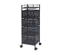 [en.casa] Carro de Servicio con 4 Cestas Rectangulares Verdulero con Paredes Perforadas y 3 Cestas Superiores Giratorias Carrito de Cocina Baño con 4 Ruedas Acero 80x27x27 cm - Negro