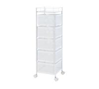 [en.casa] Carro de Servicio con 5 Cestas Rectangulares Verdulero con Paredes Perforadas y 4 Cestas Superiores Giratorias Carrito de Cocina Baño con 4 Ruedas Acero 95x27x27 cm - Blanco