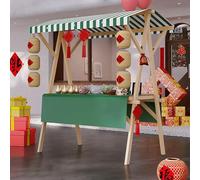 Carrito de comedor portátil para exteriores con toldo, carrito de mercado con ruedas, soporte de exhibición de madera para fiestas y eventos, uso versátil, fácil de mover