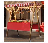 Carrito de Comida Callejero Carrito móvil Plegable para Puesto de Comida Ambulante sobre Ruedas, Carritos de Madera para Puestos de Mercado agrícola(Red,W 150cm(59"))