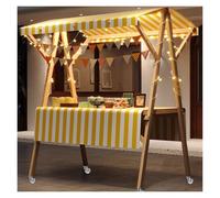 Carrito de Comida Callejero Carrito móvil Plegable para Puesto de Comida Ambulante sobre Ruedas, Carritos de Madera para Puestos de Mercado agrícola(Yellow,W 150cm(59"))