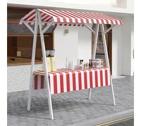 Carrito De Comida Móvil Hierro Para Puestos Al Aire Libre, Quiosco Portátil Con Toldo A Rayas, Para Juguetes, Artesanías, Flores Caliente(Red,150cm/59in)