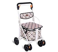 Carrito de compras autopropulsado, portátil, plegable, para personas mayores, de hierro forjado, con 6 ruedas, asiento acolchado y frenos, cómodo andador para personas mayores.