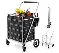 Carrito de Compras pequeño, Estrecho y utilitario, Plegable, de 126 l/150 kg, con Ruedas, de Metal, con Forro Impermeable extraíble, Cesta Trasera con asa recubierta de Espuma.