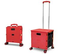 Carrito de Compras Plegable, 54L/45KG Carro de Utilidad Duradero Portátil Multifuncional de Gran Capacidad con asa Telescópica y 4 Ruedas Giratorias Desmontables para Compras y Transporte, Rojo