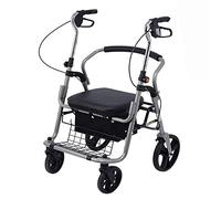 Carrito de compras plegable, andador ligero de cuatro ruedas con asiento acolchado, asas ergonómicas y cesta de la compra