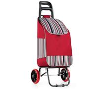 Carrito de compras plegable con 2 ruedas, carrito de comestibles con bolsillo para uso en comestibles y jardín, color rojo, ligero y diseño