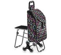 Carrito de compras plegable con asiento, carrito de comestibles portátil con ruedas para un fácil almacenamiento, carrito para subir escaleras (estilo 14), ligero y diseño