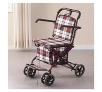 Carrito de compras plegable con asiento y ruedas, utilizado para personas mayores, carrito de 4 ruedas, ayuda médica para caminar, plegable, andador ligero (color: rojo)