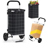 Carrito de compras plegable con ruedas, carrito de compras ligero de aluminio con bolsa extraíble para subir escaleras, carrito de comestibles de 45 litros de capacidad, color negro (2 ruedas)
