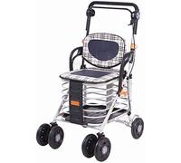 Carrito de compras plegable de 4 ruedas con andador y andador, altura ajustable, ligero, bolsa de carrito de compras de empuje y tracción