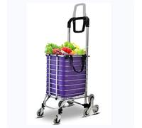 Carrito de compras plegable ligero con ruedas para subir escaleras, carrito de comestibles con almacenamiento adicional, marco de acero inoxidable, color morado, ideal para un fácil transporte y