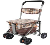 Carrito de compras resistente con asiento, 4 ruedas, ayuda médica para caminar, plegable, andador rodante de accionamiento, marco de aleación de aluminio de calidad ligera, utilizado para personas