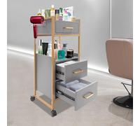 Carrito de cosméticos con ruedas, 3 cajones y soporte para secador, carrito auxiliar con armario, carrito de trabajo moderno para baño y sala de estar (Gris)