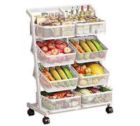 Carrito de despensa rodante de 4 niveles, almacenamiento de frutas y verduras de cocina blanco con cestas de malla extraíbles, estante móvil de exhibición de aperitivos para cocina y comedor