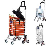 Carrito de escalera giratorio de 360° con 8 ruedas con asa elevada, carrito de comestibles plegable con placa de cubierta, capacidad de carga de 51 kg, carrito multifunción para almacén y compras